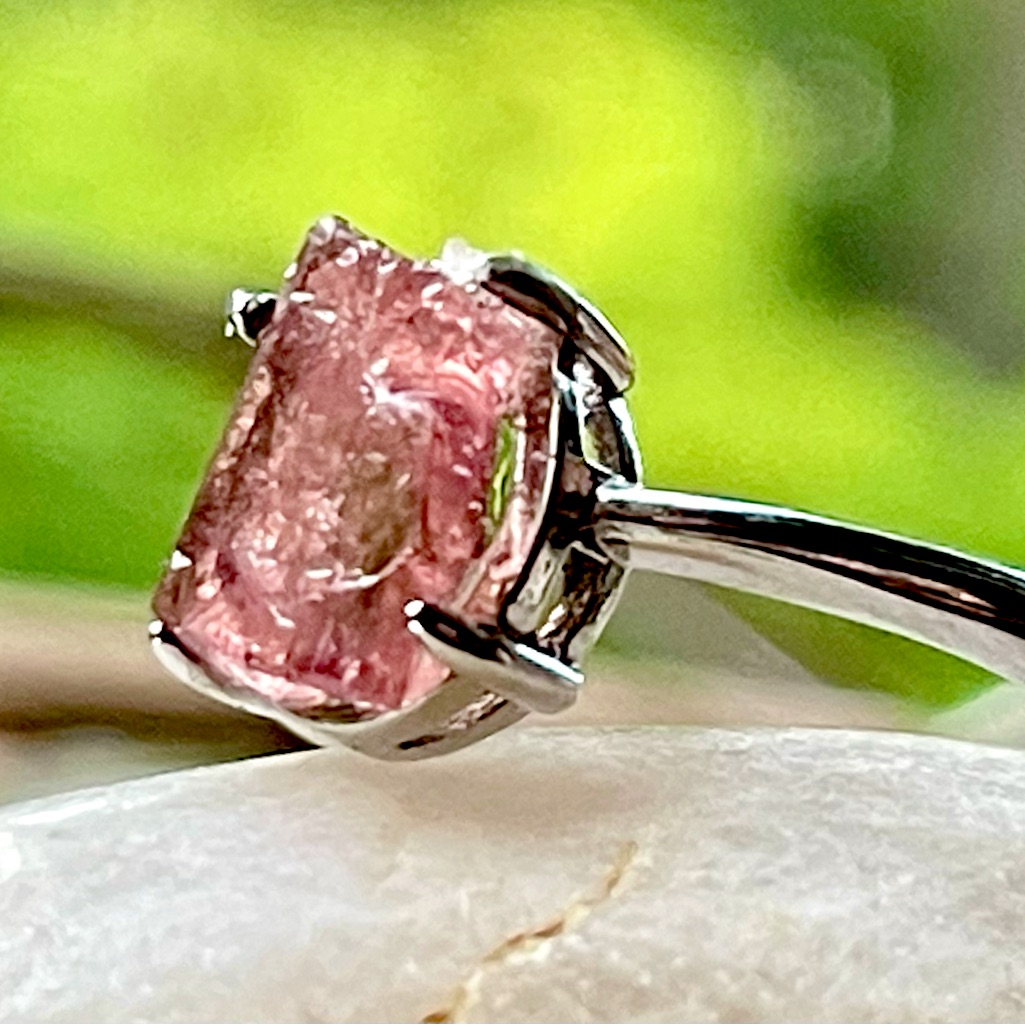 Natural Red Tourmaline Crystal Rough Ring - Adjustable